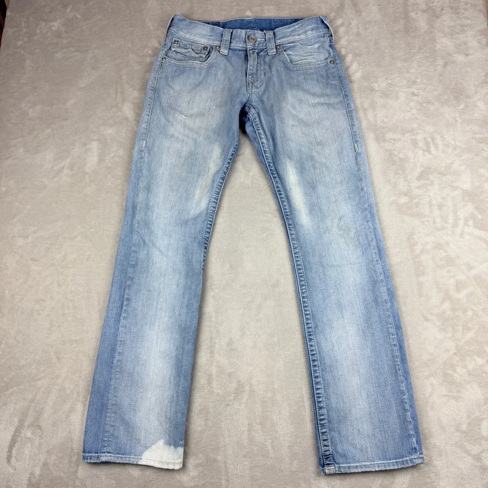 True Religion Straight Leg Jeans Men 30 (32x32.5) Blue Thrashed Grunge Steet Y2K